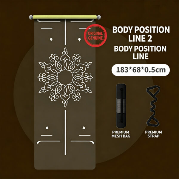 Premium Natural Rubber Coconut Yoga Mat, Ink Wash Art Print & Body Alignment Lines, Toxic-Free for Yoga Pilates