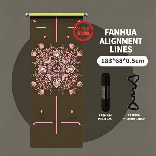 Premium Natural Rubber Coconut Yoga Mat, Ink Wash Art Print & Body Alignment Lines, Toxic-Free for Yoga Pilates