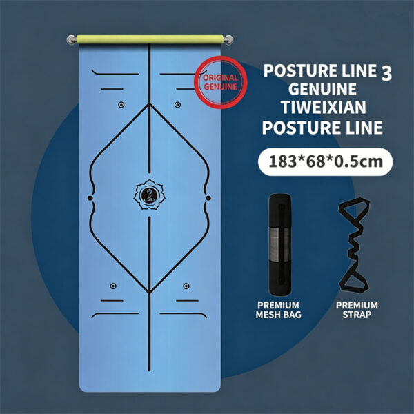 Premium Natural Rubber Coconut Yoga Mat, Ink Wash Art Print & Body Alignment Lines, Toxic-Free for Yoga Pilates