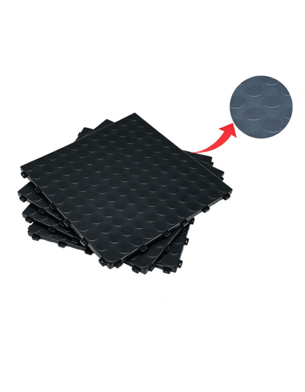18mm Thick Coin Pattern Solid Interlocking Floor Tiles | Heavy-Duty Anti-Slip Plastic Drainage Mats for Car Wash