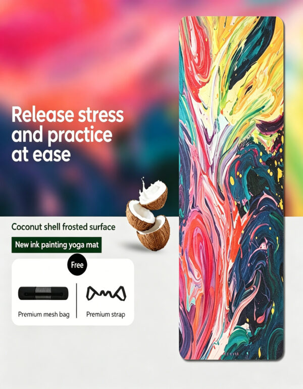 Ink Wash Print10 PU Natural Rubber Coconut Textured Yoga Mat Ink Wash Print Fade Resistant Anti Slip Wearproof Shock Absorbing Silent Fitness Mat